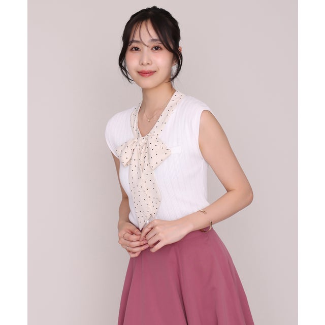 2026秋冬新作 アソートボウタイフレンチリブニット MM638301 （WHITE）