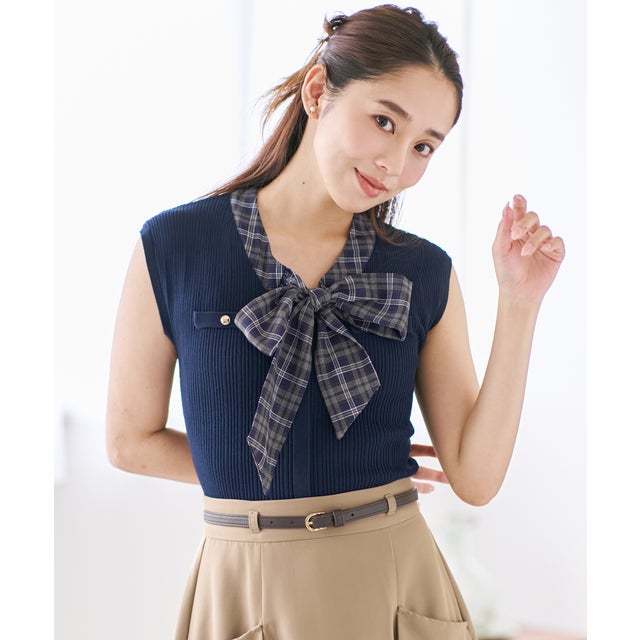 2026秋冬新作 アソートボウタイフレンチリブニット MM638301 （NAVY）