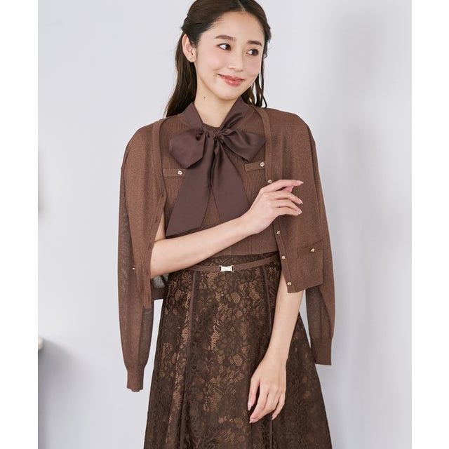 2026秋冬新作 金釦シアーVネックカーディガン MM638401 （BROWN）