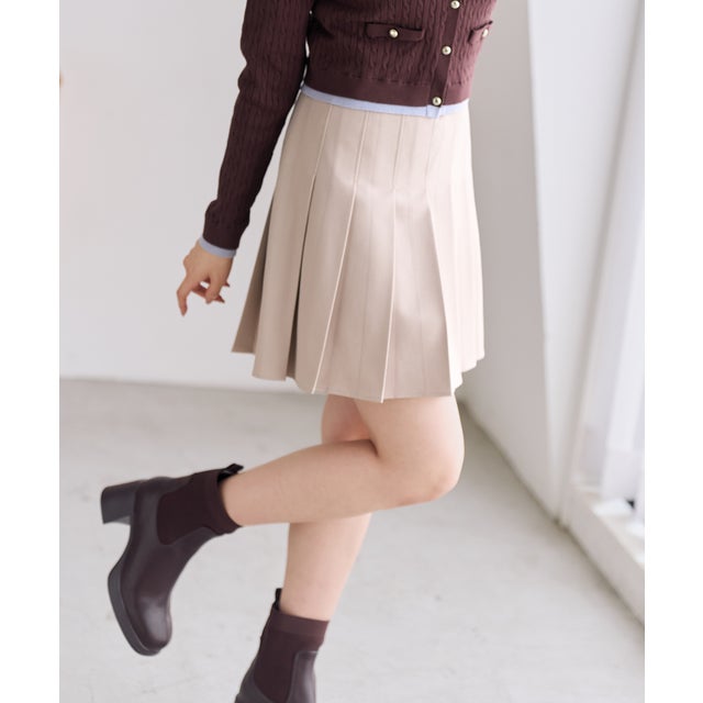 2026秋冬新作 合皮ベルト付きプリーツタックミニスカート MM637209 （BEIGE）