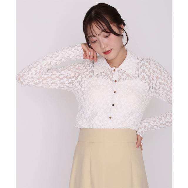 2026秋冬新作 カットレースポロトップス MM638201 （WHITE）