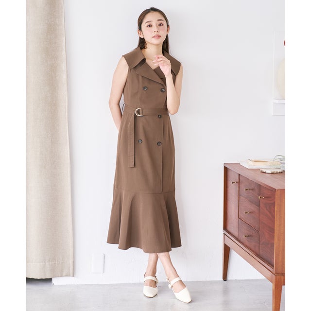 2026秋冬新作 ビッグカラートレンチノースリワンピース MM637411 （BROWN）