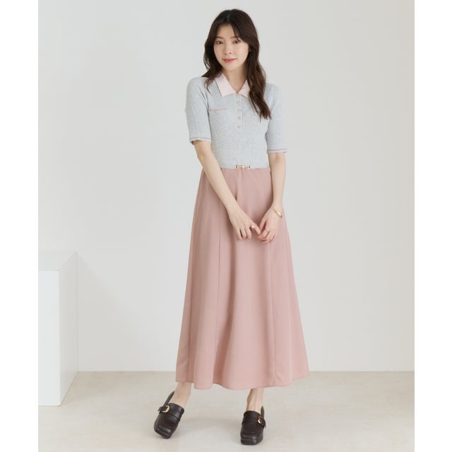 2026秋冬新作 襟付き配色ポロニットドッキングワンピース MM637412 （GREY）