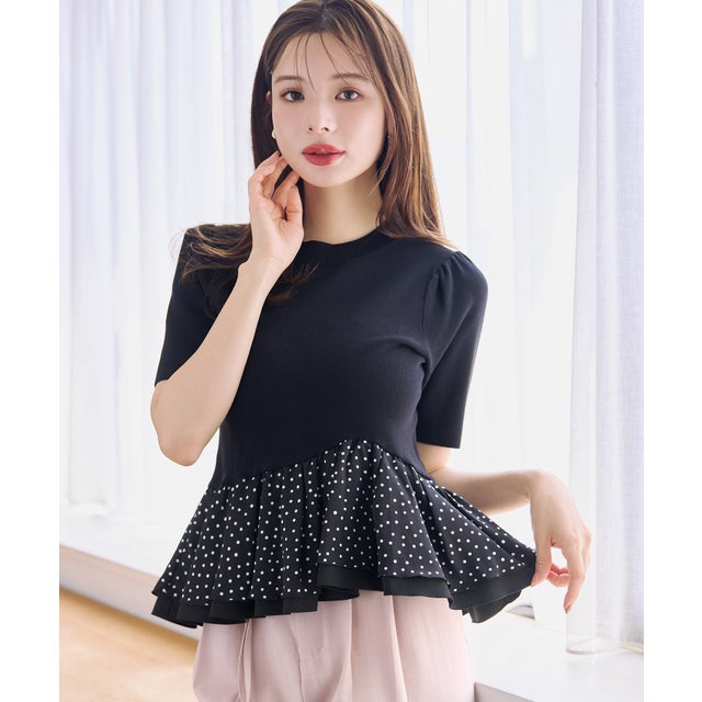 2026秋冬新作 ハイネック異素材フリルペプラムニット MM638306 （BLACK）
