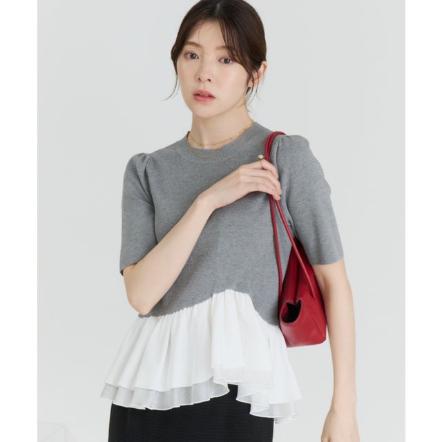2026秋冬新作 ハイネック異素材フリルペプラムニット MM638306 （GREY）