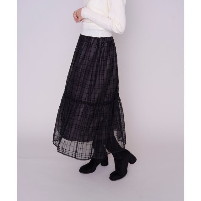 2026秋冬新作 フロッキーチェックチュールスカート MM647203 （BLACK）