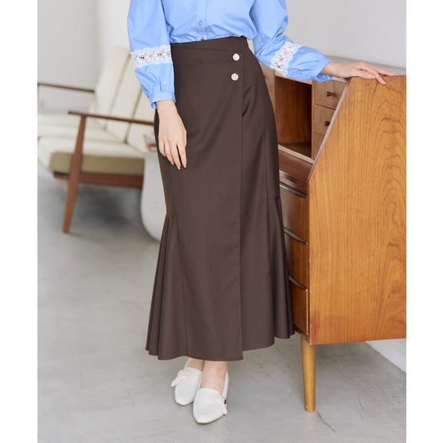 2026秋冬新作 ニュアンスボタンラップマーメイドスカート MM637207 （BROWN）