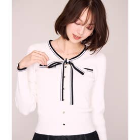 2026秋冬新作 マルチ配色ボウタイリブニット MM648306 （WHITE）