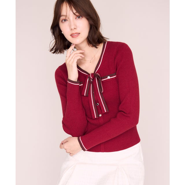 2026秋冬新作 マルチ配色ボウタイリブニット MM648306 （RED）