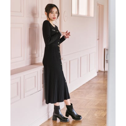 ミッシュマッシュ MISCH MASCH 2026秋冬新作 レイヤード配色ニットワンピース MM647403 （BLACK）｜詳細画像