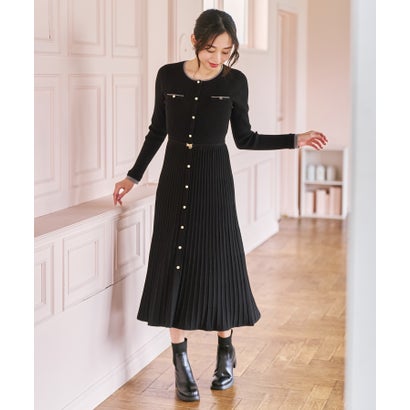 ミッシュマッシュ MISCH MASCH 2026秋冬新作 レイヤード配色ニットワンピース MM647403 （BLACK）｜詳細画像