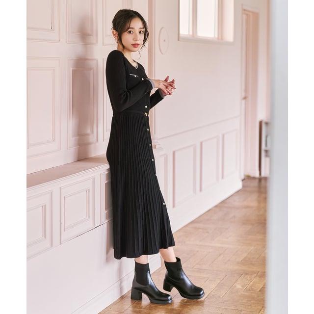 2026秋冬新作 レイヤード配色ニットワンピース MM647403 （BLACK）