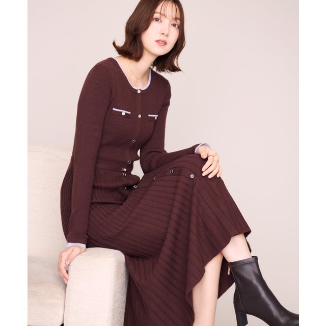 2026秋冬新作 レイヤード配色ニットワンピース MM647403 （BROWN）