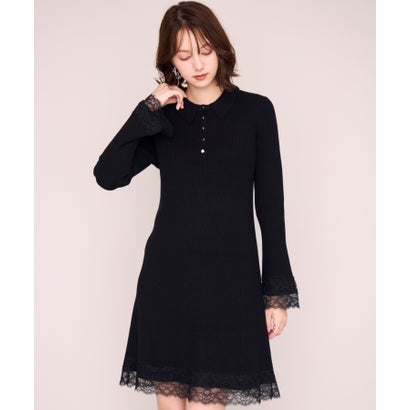 ミッシュマッシュ MISCH MASCH 2026秋冬新作 襟付きレーストリムミニニットワンピース MM647404 （BLACK）｜詳細画像