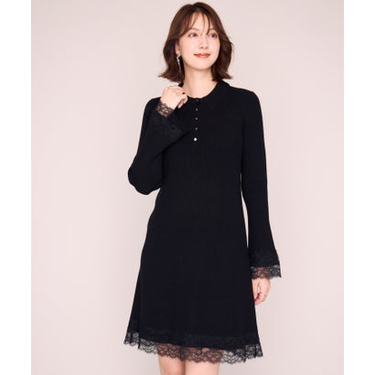 ミッシュマッシュ MISCH MASCH 2026秋冬新作 襟付きレーストリムミニニットワンピース MM647404 （BLACK）｜詳細画像