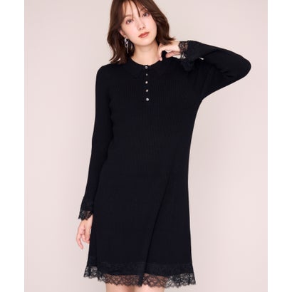 ミッシュマッシュ MISCH MASCH 2026秋冬新作 襟付きレーストリムミニニットワンピース MM647404 （BLACK）｜詳細画像