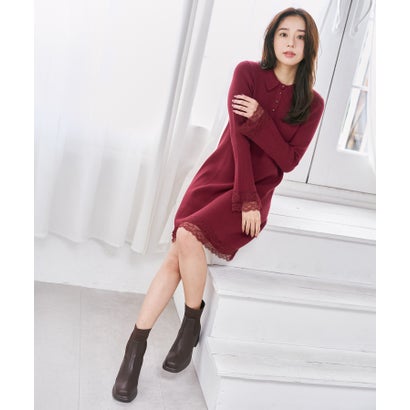 ミッシュマッシュ MISCH MASCH 2026秋冬新作 襟付きレーストリムミニニットワンピース MM647404 （WINE）｜詳細画像