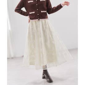 2026秋冬新作 ラメ刺繍パイピングチュールスカート MM647206 （IVORY）