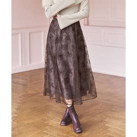 2026秋冬新作 ラメ刺繍パイピングチュールスカート MM647206 （BROWN）