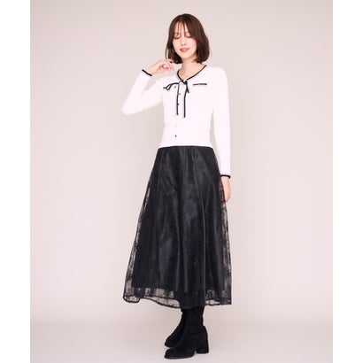 ミッシュマッシュ MISCH MASCH 2026秋冬新作 ラメ刺繍パイピングチュールスカート MM647206 （BLACK）｜詳細画像
