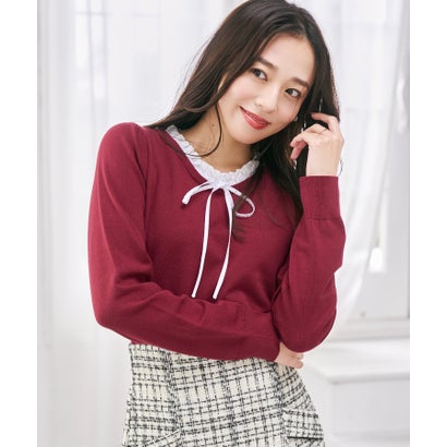 2026秋冬新作 ギャザーフリルカラーニット MM648314 （WINE）｜詳細画像