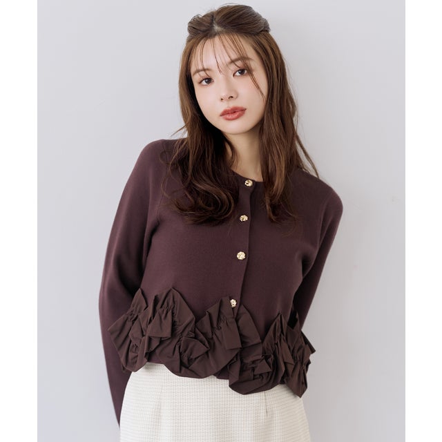2026秋冬新作 ホイップフリルカーディガン MM648408 （BROWN）