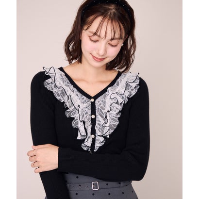 ミッシュマッシュ MISCH MASCH 2026秋冬新作 メロー配色レースフリルニット MM648312 （BLACK）｜詳細画像