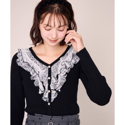 ミッシュマッシュ MISCH MASCH 2026秋冬新作 メロー配色レースフリルニット MM648312 （BLACK）｜詳細画像
