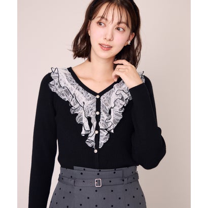 ミッシュマッシュ MISCH MASCH 2026秋冬新作 メロー配色レースフリルニット MM648312 （BLACK）｜詳細画像