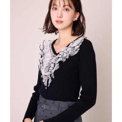 ミッシュマッシュ MISCH MASCH 2026秋冬新作 メロー配色レースフリルニット MM648312 （BLACK）｜詳細画像