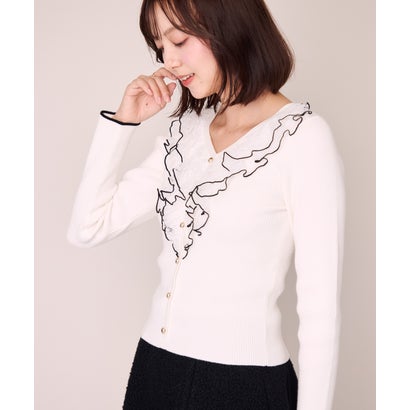ミッシュマッシュ MISCH MASCH 2026秋冬新作 メロー配色レースフリルニット MM648312 （WHITE）｜詳細画像