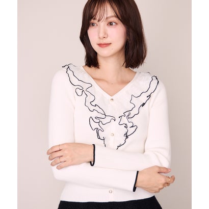 ミッシュマッシュ MISCH MASCH 2026秋冬新作 メロー配色レースフリルニット MM648312 （WHITE）｜詳細画像