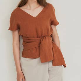Linen wide belt blouse （ORANGE）