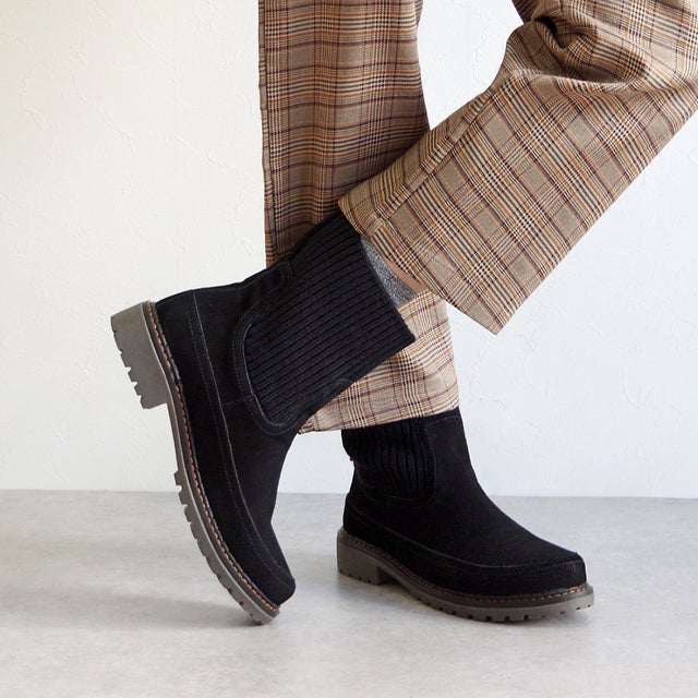 MINNETONKA【今季限定／再入荷なし】 ニットブーツ 18m09-bls （BLACK SUEDE）