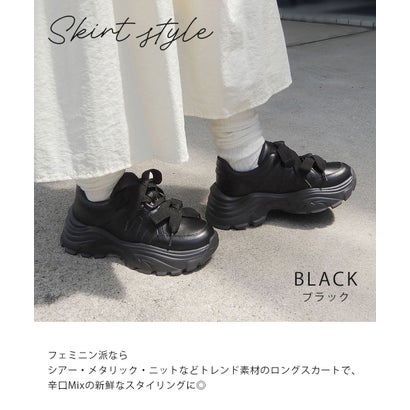ダブルリボン厚底スニーカー(4029) （ブラック）｜詳細画像