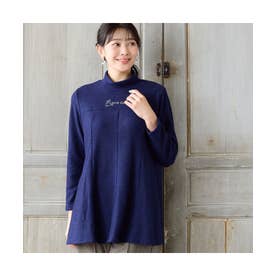 【洗える・日本製・L～4Lサイズ】ふんわり起毛チュニック （ダークブルー）
