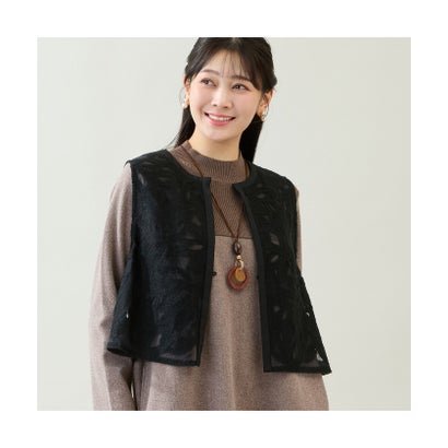 【3Lサイズあり】モヘア刺繍シアーベスト （ブラック）｜詳細画像