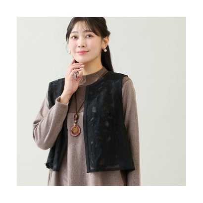 【3Lサイズあり】モヘア刺繍シアーベスト （ベージュ）｜詳細画像