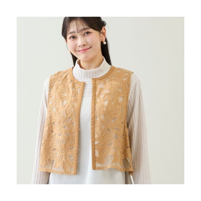 【3Lサイズあり】モヘア刺繍シアーベスト （ベージュ）｜詳細画像