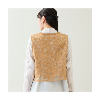 【3Lサイズあり】モヘア刺繍シアーベスト （ベージュ）｜詳細画像