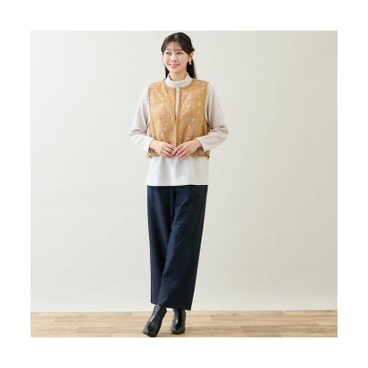 【3Lサイズあり】モヘア刺繍シアーベスト （ベージュ）｜詳細画像