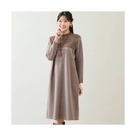 【人気アイテム・L～4Lサイズ】綿混ジャージーワンピース （ブラウン）