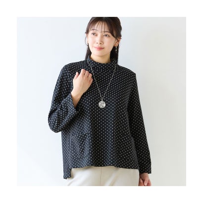 ミゼール missel 【洗える・日本製・L～4Lサイズ】ミニドット柄ジャカードプルオーバー （ブラック）｜詳細画像