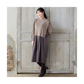 【ベストとのアンサンブル・L～3Lサイズ】レイヤードワンピース （ブラウン）