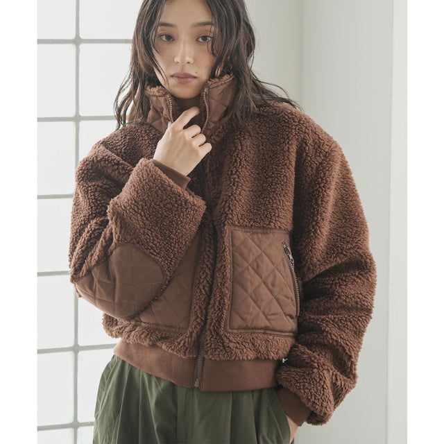 スタンドカラーキルティングボアブルゾン （BRW）