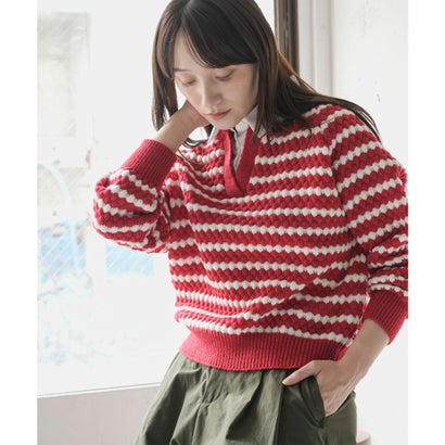 ミリアンデニ mili an deni ボーダースキッパーポロニットプルオーバー （RED）｜詳細画像