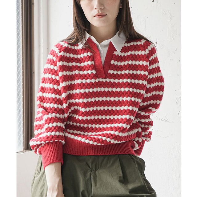 ボーダースキッパーポロニットプルオーバー （RED）