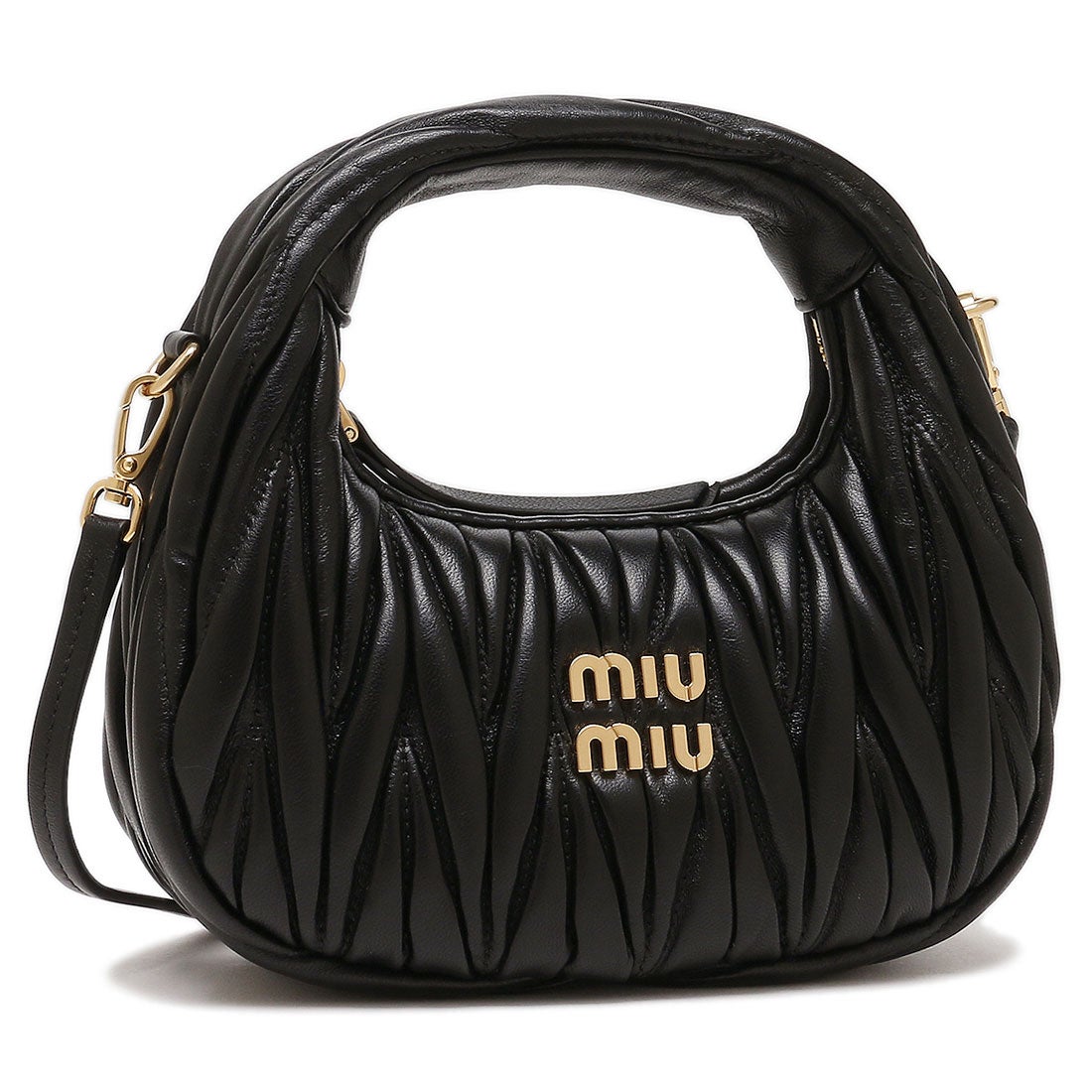 ミュウミュウ Miu Miu ハンドバッグ ショルダーバッグ ワンダーマテラッセレザー ホーボーミニバッグ ブラック レディース Miu Miu  5BP078 N88 F0002 OOO WANDER MATELASSE （BLACK）