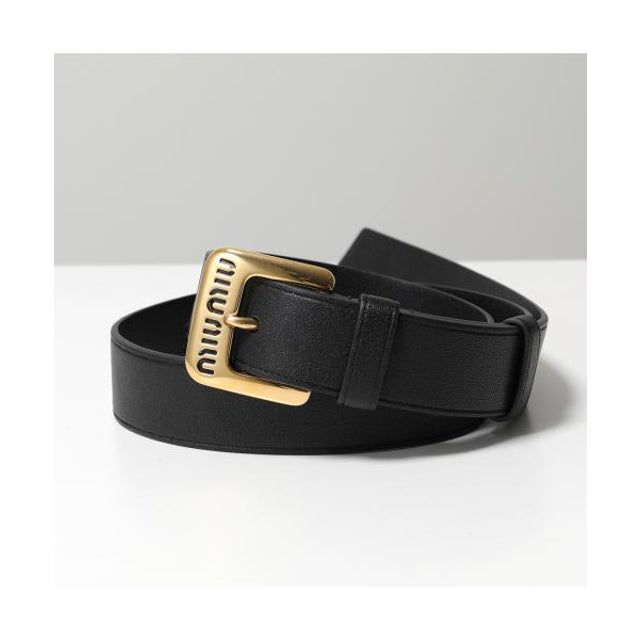 MIUMIU ベルト 5CC545 EFX レザー メタルロゴバックル （F0002/NERO-ブラック）