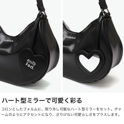 ショルダーバッグ レディース ブランド バッグ 軽量 軽い ファスナー おしゃれ かわいい ミラー付き ラウンド型 肩掛け HEART MIRROR SHOULDER BAG 103262053004 （BLACK）｜詳細画像